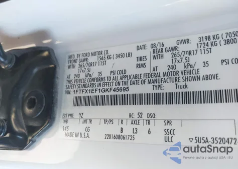 2016 Ford F-150 Xl из США, поврежденный, VIN 1FTFX1EF1GKF45695